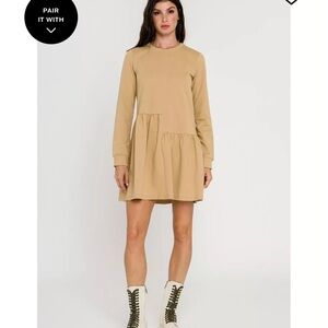 ENGLISH FACTORY Unbalanced Seam Knit Long Sleeve Dress Tan Size XS